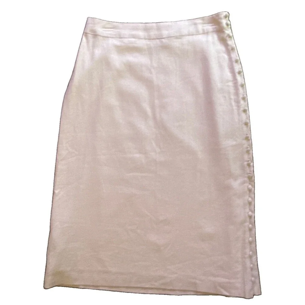 Madewell Linen Blend Side Button Midi Skirt Womens Sz 6 Cream Faux Wrap NEW